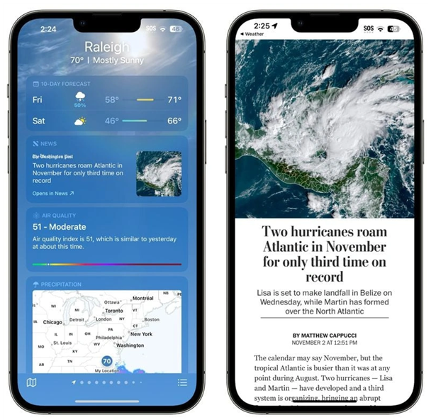 宕昌苹果14维修分享iPhone 14手机如何看天气时顺带看新闻 