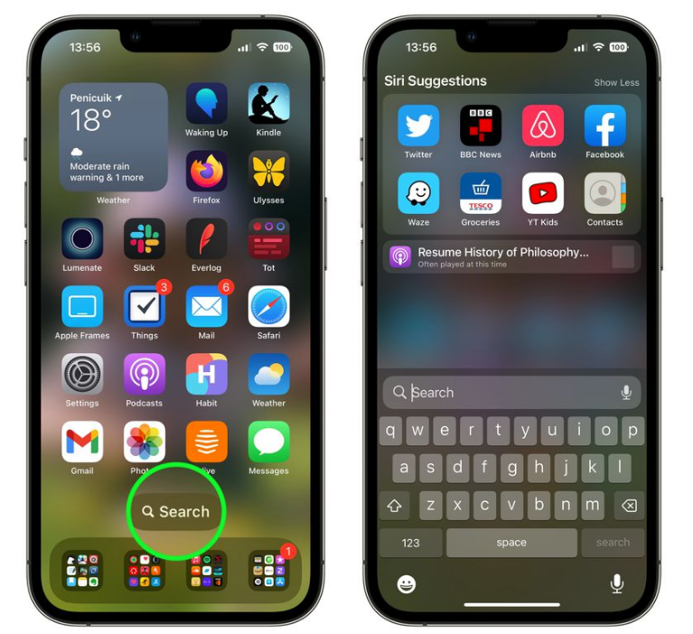 宕昌苹果手机维修分享升级到 iOS 16 后，如何删除主屏幕上的搜索按钮 